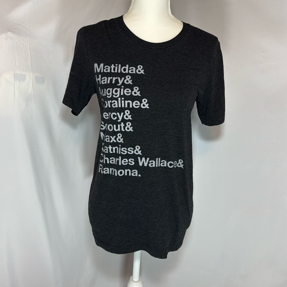 Book Character T-shirt. Charcoal, Small.